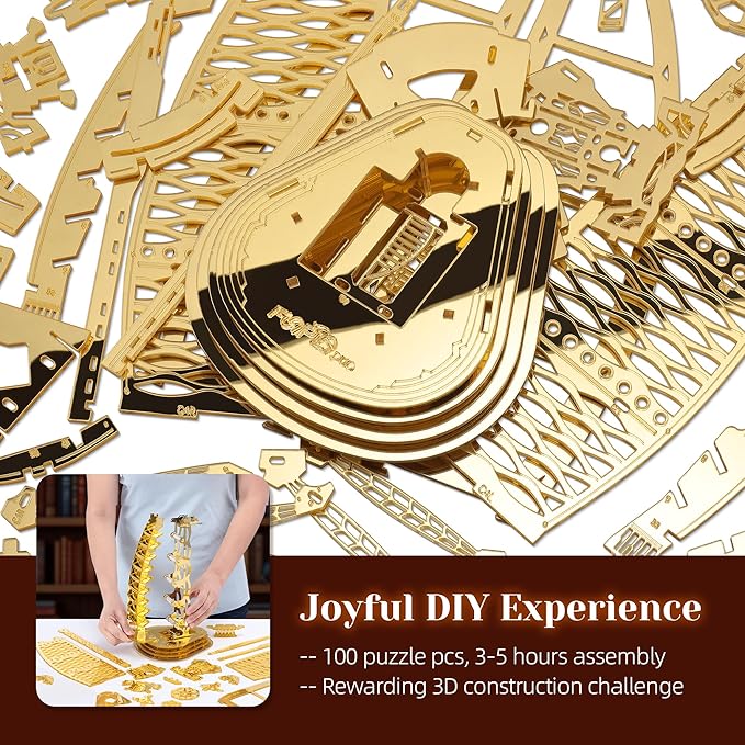 LED 3D Puzzle for Adults – 3D Wood Puzzle Architecture Building Model Kit – Super LED Dubai Landmark at Night – 3D Puzzles Home Décor Gift,Gold