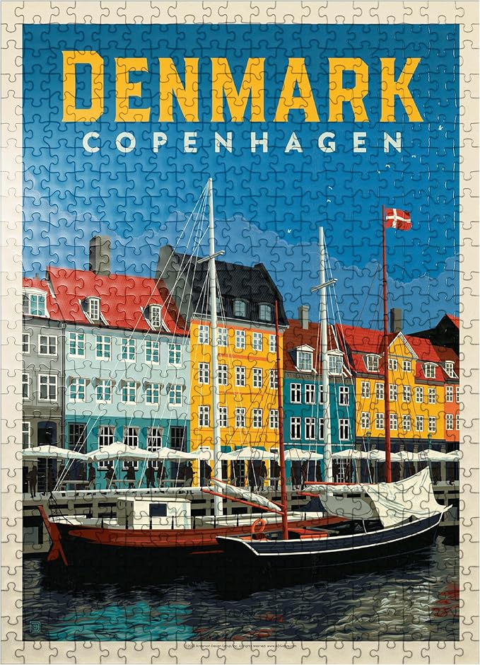 MyPuzzle Denmark: Copenhagen, Vintage Poster - Premium 500 Piece Jigsaw Puzzle for Adults