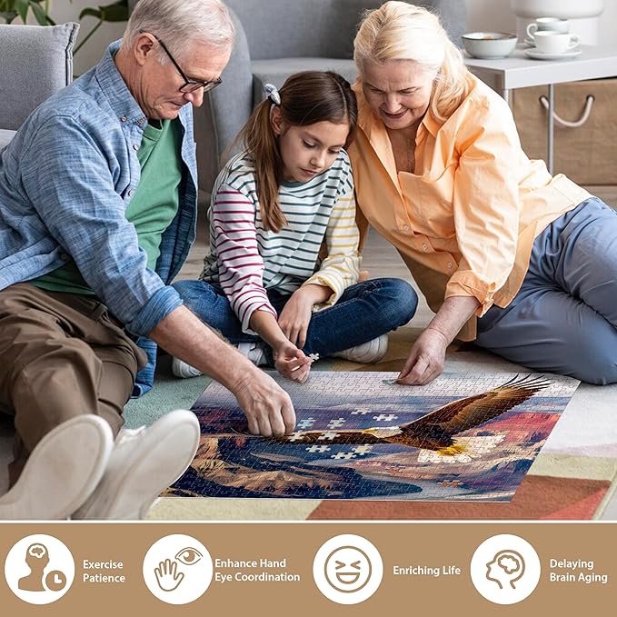 Jigsaw Puzzles for Adults 500 Pieces, Eagle Puzzles for Kids Teens Elderly Interlock Perfectly Letter on Back No Dust, Home Decor Family Fun Puzzle Games Toys Gift for Men Women Seniors (21"X15")