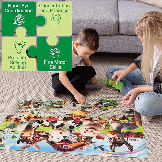 BenBen Floor Puzzles for Kids, 48 Piece 2 x 3 feet Farm Animals Puzzles for Kids Ages 4-6, Large Jigsaw Puzzles for Toddlers, Birthday Gift for Girls Boys