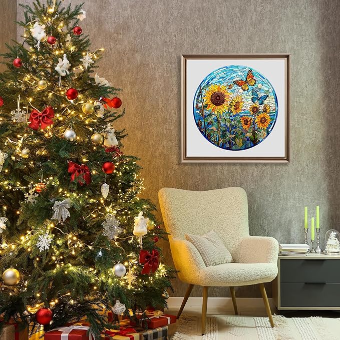 Wooden Puzzles for Adults - Stained Glass Sunflower Wooden Jigsaw Puzzle - Unique Animal Shaped Wood Puzzles Adult - Christmas Birthday Gifts for Adults/Friends/Family - 200pcs 11.4 * 11.4in