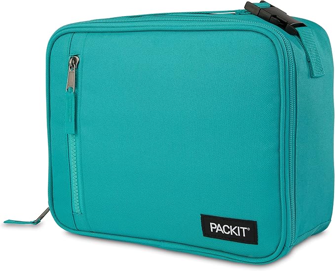 PackIt Freezable Classic Lunch Box, Teal, Built with ECOFREEZE Technology, Collapsible, Reusable, Zip Closure With Zip Front Pocket and Buckle Handle, Designed for Fresh Lunch On the Go