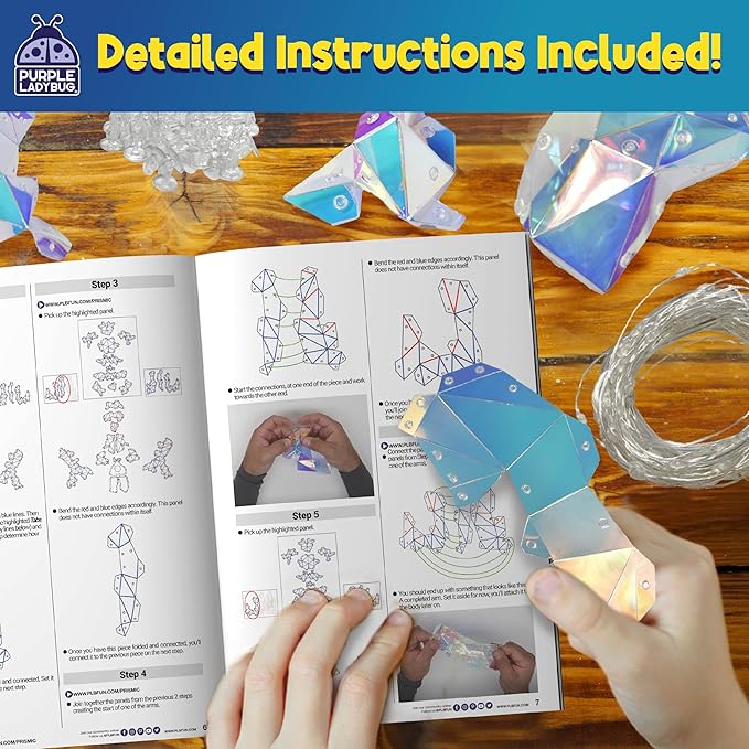 PURPLE LADYBUG Prismic 3D Bear Puzzle Nightlight - DIY LED Craft Kit for Kids & Teens, USB-Powered Holographic Light-Up Decor, Room Decor for Boys & Girls