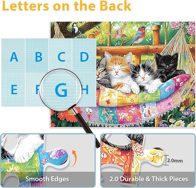 300 Piece Puzzle for Adults, Cat Birds Flower Puzzle for Adults Kids Seniors, Large Piece Animals Puzzles for Kids Ages 8-10 10-12, Challenging Puzzles Perfect for Game Nights, 20.5 * 15 in