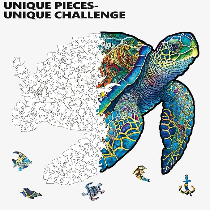 Wooden Puzzles, Sea Turtle Jigsaw Puzzles 500 Pieces, Unique Shaped Wooden Puzzle for Adults and Kids, Family Game 16.9 x 20.7 Inch