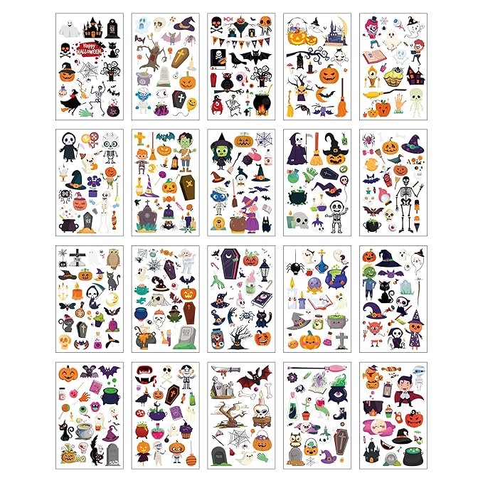 Temporary Tattoos for Kids - 360 Piece Bulk Halloween Trick or Treat Fake Tattoos for Boys & Girls Assorted Prizes Party Favor Goody Bag Stuffers - 20 Sheets