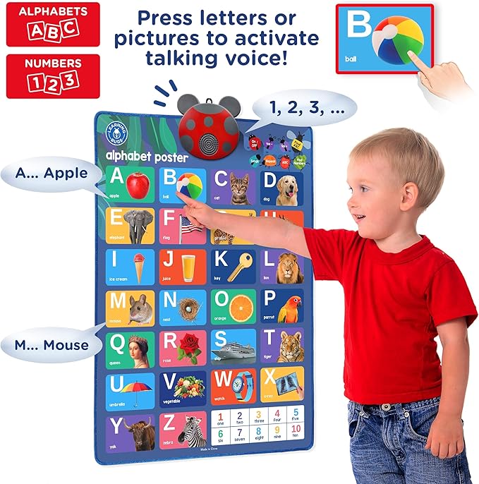 LEARNING BUGS Interactive ABC & 123s Talking Poster & Musical Wall Chart, Educational Toy for Toddlers