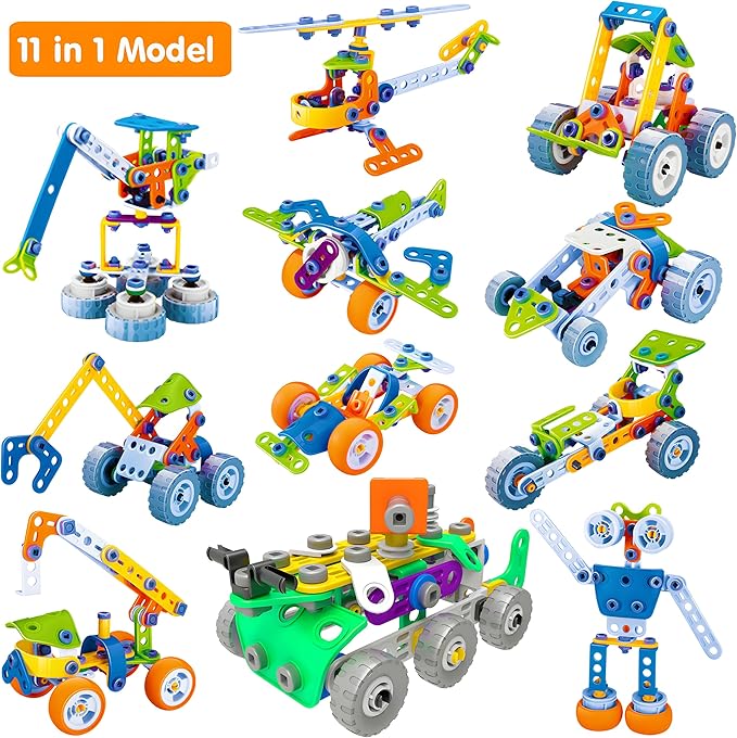 MOONTOY 11 in 1 STEM Kits Building Toys for Kids Ages 4-8 5-7, Stem Toys for 4 5 6 7 8 Year Old Boy Birthday Gift, Educational Construction Set for Boys 4-6 6-8 5-8, Creative Learning Engineering Game
