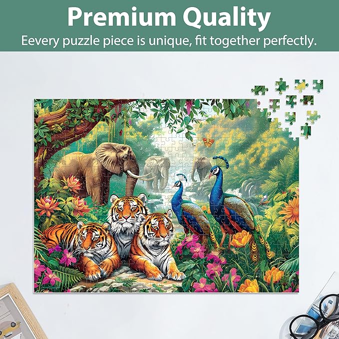 Jigsaw Puzzles for Adults 500 Pieces Puzzle Elephant Tiger Puzzle for Adults Children Elderly Puzzles Peacock Animal Puzzle 500, Home Decor Gift Family Game for Men Women Elders Seniors (20.5"x15")