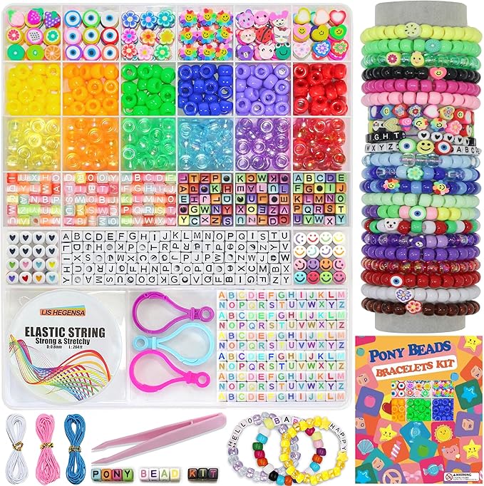 LIS HEGENSA Pony Beads Bulk,Kandi Kit for Necklace Jewelry Making Hair Braiding,Bracelets Making Kits,Hair Bead,Bracelet Beads,Plastic Bead for Crafts Braids Girls (12 Color,900PCS)