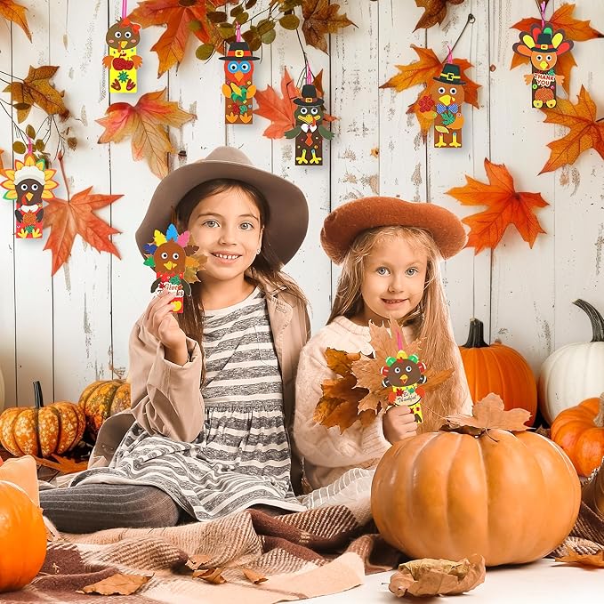 Fall Thanksgiving Crafts for Kids Adults, 24 Set Turkey Crafts Kits DIY Thanksgiving Activity Fall Party Favors Classroom Prizes Friendsgiving Gifts Thanksgiving Crafts for Kids Age 4 8 12