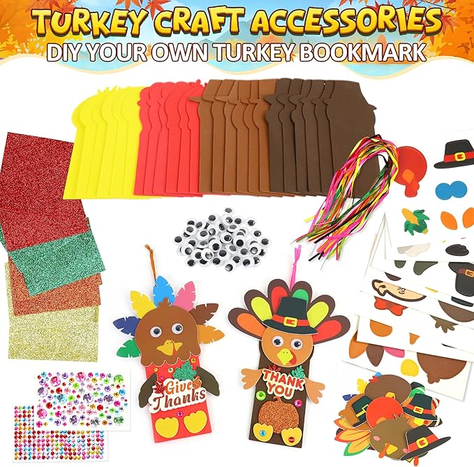 Fall Thanksgiving Crafts for Kids Adults, 24 Set Turkey Crafts Kits DIY Thanksgiving Activity Fall Party Favors Classroom Prizes Friendsgiving Gifts Thanksgiving Crafts for Kids Age 4 8 12