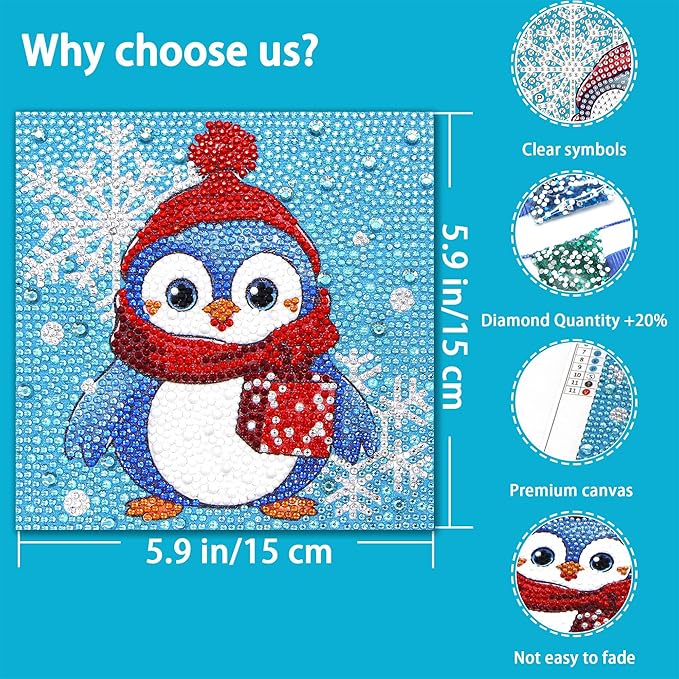 Libfx Diamond Art Kits for Kids 4 Pcs Diamond Art for Girls Boys Beginners Arts and Crafts for Kids Ages 8-12 (Penguin Panda)