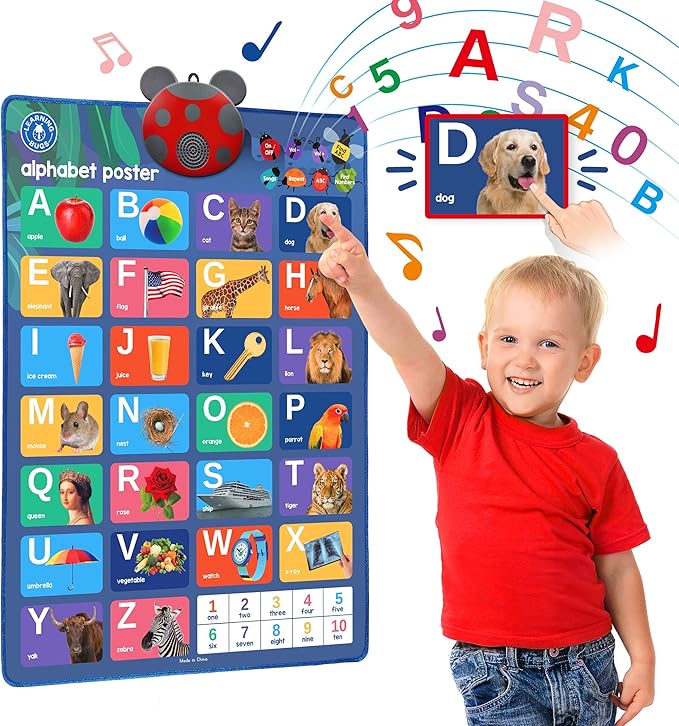 LEARNING BUGS Interactive ABC & 123s Talking Poster & Musical Wall Chart, Educational Toy for Toddlers