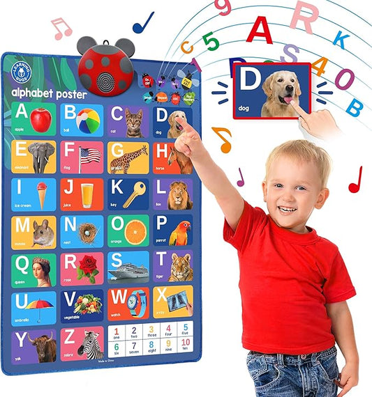 LEARNING BUGS Interactive ABC & 123s Talking Poster & Musical Wall Chart, Educational Toy for Toddlers