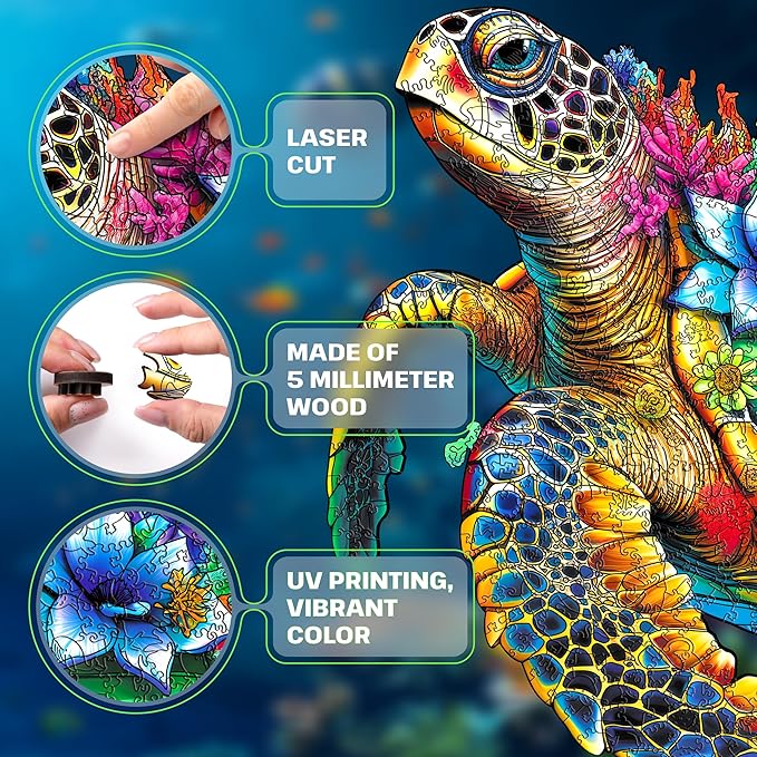 ESC WELT Wooden Turtle Puzzle 500 Pieces - Captivating Mind Entertainment for Teens and Adults - Fun and Environmentally Friendly Toy - Challenging Jigsaw Game - Wooden Puzzle