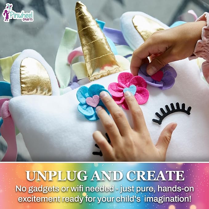Pinwheel Crafts Unicorn Pillow Kit - DIY Arts and Crafts for Kids Ages 6 7 8-12+ Years, No Sewing Kit for Kids, Unicorn Purple Pillow Craft Kits for Birthday, Christmas Gifts for Girls