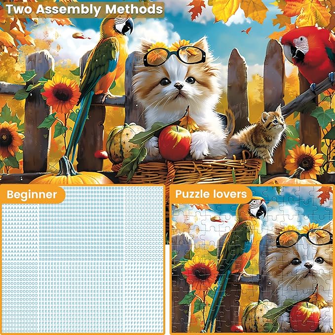 300 Piece Jigsaw Puzzle for Adults Cat Pumpkin Puzzle Recycled Cardboard Paper Puzzles Coolest Difficult Puzzles for Kids Adults Elderly Perfect for Family Games 20.5 * 15IN