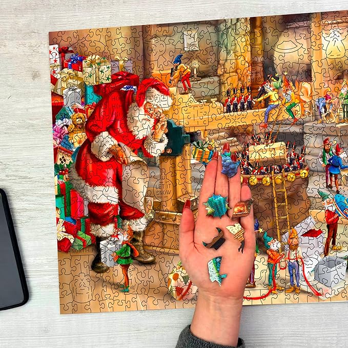 WOODEN.CITY 1000 Piece Wooden Jigsaw Puzzle Santa’s Workshop - Advanced Christmas Wooden Jigsaw Puzzles For Adults - Retro Nostalgia Wood Puzzles With Unique Pieces & Unusual Shapes 21.25 in x 15.5 in