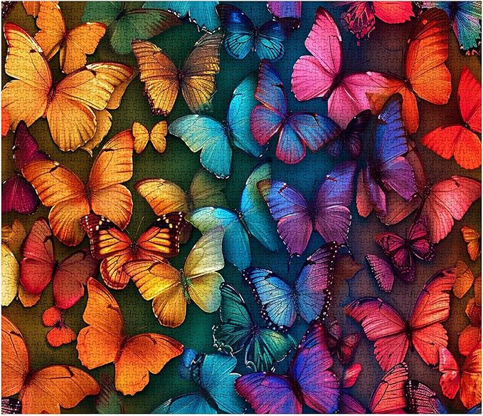 Tucocoo Jigsaw Puzzles for Adults 1000 Pieces, Rainbow Butterflies Background Art Jigsaw Puzzle Colorful Vintage DIY Craft Puzzles for Home Decoration Gifts, Family Puzzle Perfect for Game Nights