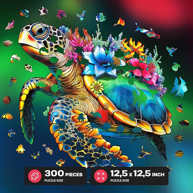 ESC WELT Wooden Turtle Puzzle 300 Pieces - Captivating Mind Entertainment for Teens and Adults - Fun and Environmentally Friendly Toy - Challenging Jigsaw Game - Wooden Puzzle