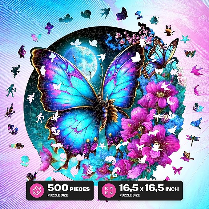 ESC WELT Wooden Butterfly Puzzle 500 Pieces - Captivating Mind Entertainment for Teens and Adults - Fun and Environmentally Friendly Toy - Wooden Puzzle