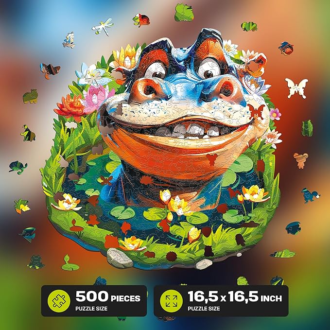 ESC WELT Wooden Puzzle Hippo 500 Pieces - Captivating Mind Entertainment for Teens and Adults - Fun and Environmentally Friendly Toy - Challenging Jigsaw Game - Wooden Puzzle