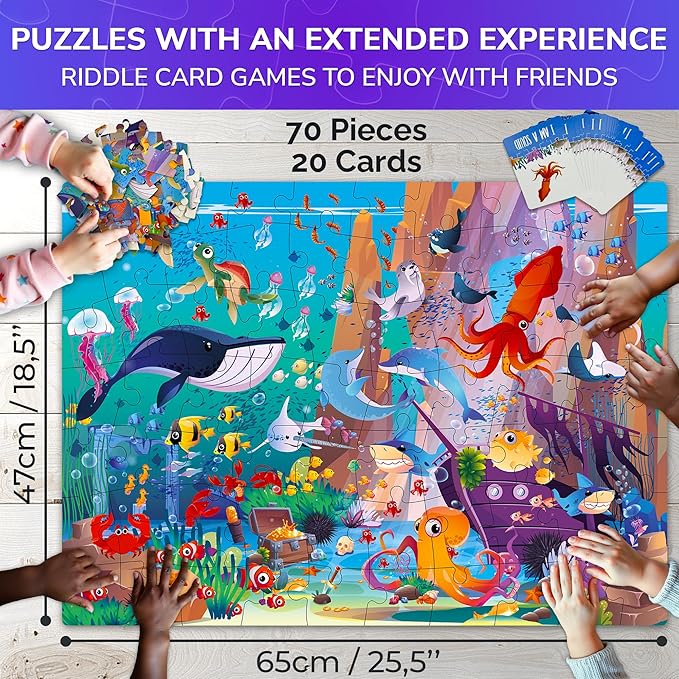 QUOKKA Search and Find Puzzles for Kids Ages 4-6 - Riddle Kids Puzzles 6-8 Years Old - 70 Unique Pcs - 20 Illustrated Guessing Cards - Engaging Children Themes - Ocean Puzzle Gift for Toddlers 3-5