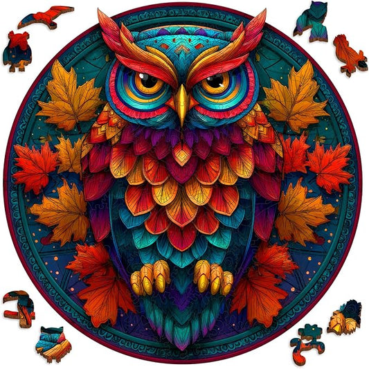 Wooden Puzzles for Adults, Colorful Owl Puzzles 200 Pieces, Unique Shaped Jigsaw Puzzles for Adults and Kids, Birthday Gifts Fun Challenge Family Game 11.2'' x 11.2''