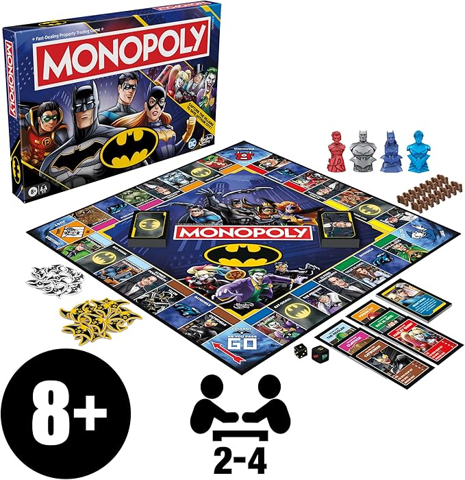 Monopoly Batman Edition Board Game | Monopoly Game for Batman Fans | Ages 8 and Up | 2 to 4 Players | Family Games | Strategy Games for Kids and Adults (Amazon Exclusive)