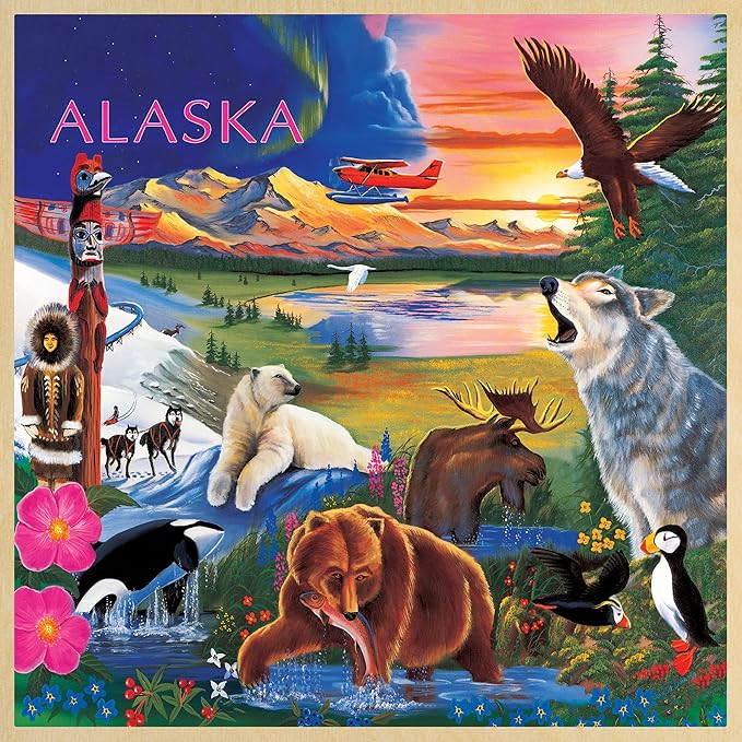 MasterPieces 48 Piece Fun Facts Jigsaw Puzzle for Kids - Jr Ranger Alaska Wildlife Wood Puzzle - 12"x12"