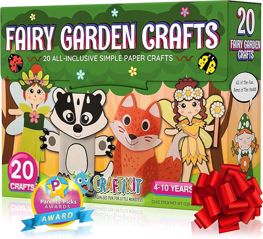 Craftikit® 20 Award-Winning Fairy Garden Crafts for Kids - 20 All-Inclusive Fun Paper Toddler Crafts, Fairy Garden Kit for Kids Ages 3-8