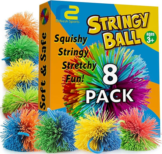 Stringy Balls & Sensory Toys for Kids 8 Pack - Stocking Stuffers For Kids Ages 4 5 6 7 8 9 Year Old Gift Ideas - Best Birthday Toddler Gifts for Boys & Girls - Monkey Pom Balls Fidget Toys Stress Ball