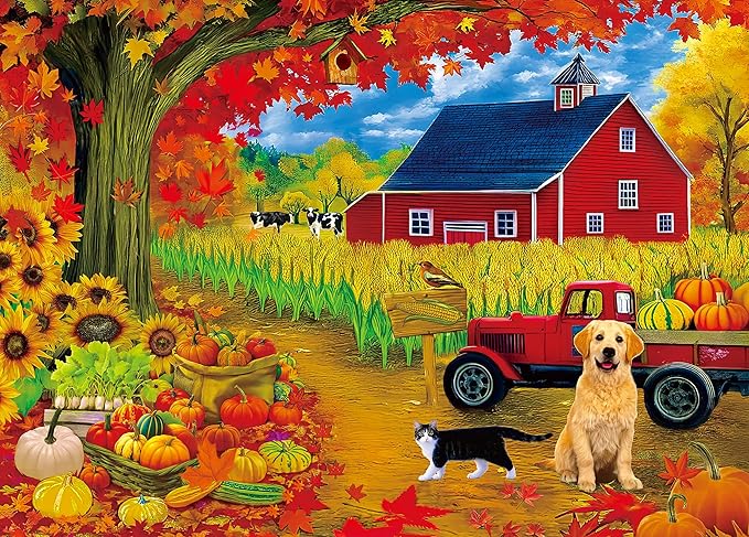300 Piece Puzzles for Adults Large Piece - Fall Jigsaw Puzzles - Corn Harvest in Autumn