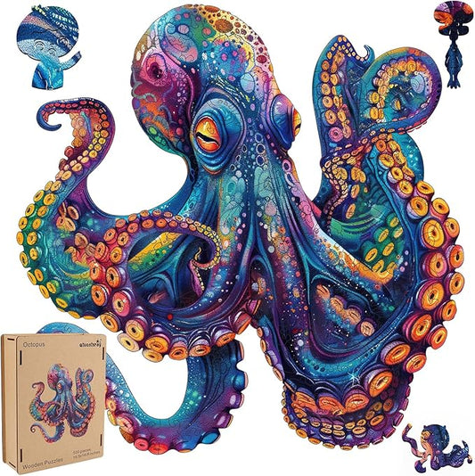 500 Piece Puzzles for Adults, Wooden Octopus Jigsaw Puzzles Royal Unique Shape Ocean Puzzle, Irregular Wood Puzzles Creative Gift for Adults and Kids Family Game (16.9x16.9 in)
