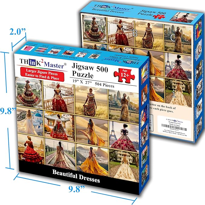 Think2Master Beautiful Dresses from Around The World 500 Pieces Large Format Jigsaw Puzzle for Kids 12+, Teens, Adults & Families. Elegant Dresses Vibrant Colors, Cultural Art Size: 26.8” X 18.9”