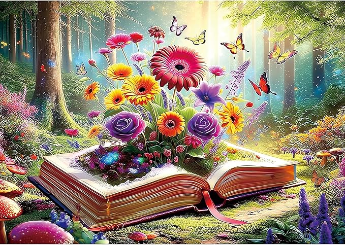 Blueforest 500 Piece Jigsaw Puzzle for Adults - Unique Shape Pieces | Magical Forest Book with Flowers & Butterflies | 23x15 Inches Challenging Fun Puzzle