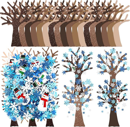 224 Pcs Winter Foam Stickers Self Adhesive Snowflake Tree Snowman Glitter Christmas Foam Sticker for Craft Art Family Activity Xmas