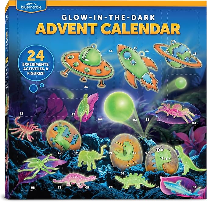 Blue Marble Glow In The Dark Advent Calendar 2025 – Christmas Countdown Calendar with 24 Science Activities, Experiments & Animal Figures | Fun & Educational Kids Advent Calendar