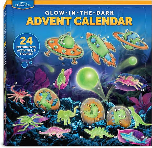 Blue Marble Glow In The Dark Advent Calendar 2025 – Christmas Countdown Calendar with 24 Science Activities, Experiments & Animal Figures | Fun & Educational Kids Advent Calendar