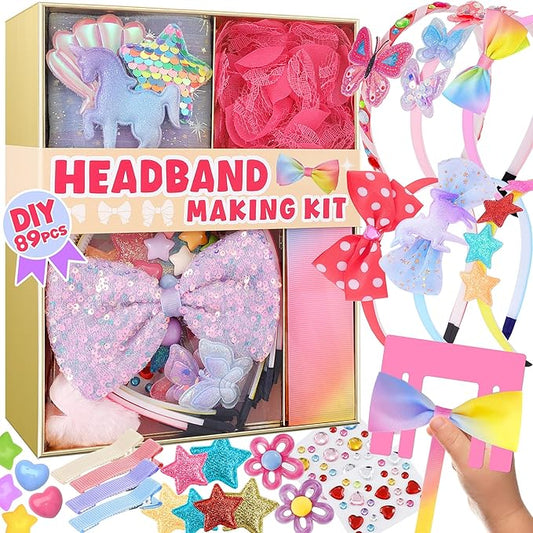 yasest DIY Headband Making Kit for Girls - Arts & Crafts Gift for Girls, 89pcs Fashion Hair Accessories Set, Arts and Crafts for Kids 6-8 - Ideal Gifts for 5 6 7 8-12 Year Old Girl