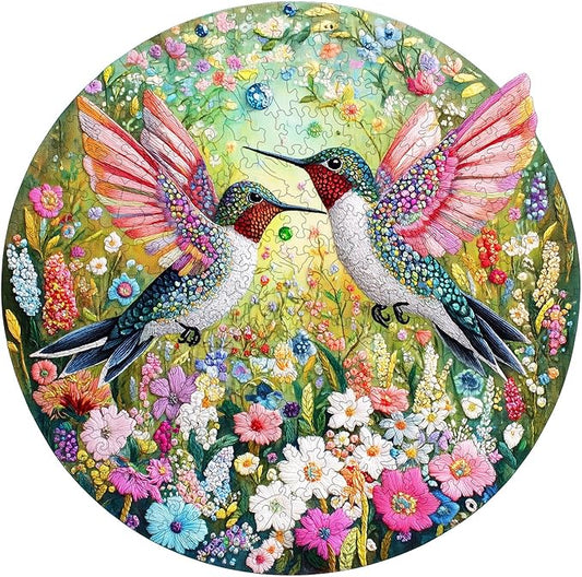 Wooden Jigsaw Puzzles, Embroidered Hummingbird Wooden Puzzles for Adults with Unique Shape, Adult Jigsaw Puzzle, Birthday Gifts for Adults, 11.3"x11.4" - 200pcs