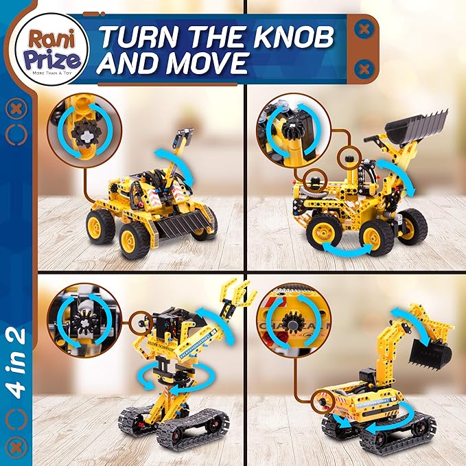 4-in-1 DIY Construction STEM Toy: 603-Piece Excavator Building & Robotics Kit, Educational Engineering Playset for Boys & Girls 8-12, Quality Family Time Popular Gift with Storage Box