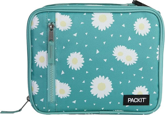 PackIt Freezable Classic Lunch Box, Daisy Sage, Built with ECOFREEZE Technology, Collapsible, Reusable, Zip Closure With Zip Front Pocket and Buckle Handle, Designed for Fresh Lunch On the Go