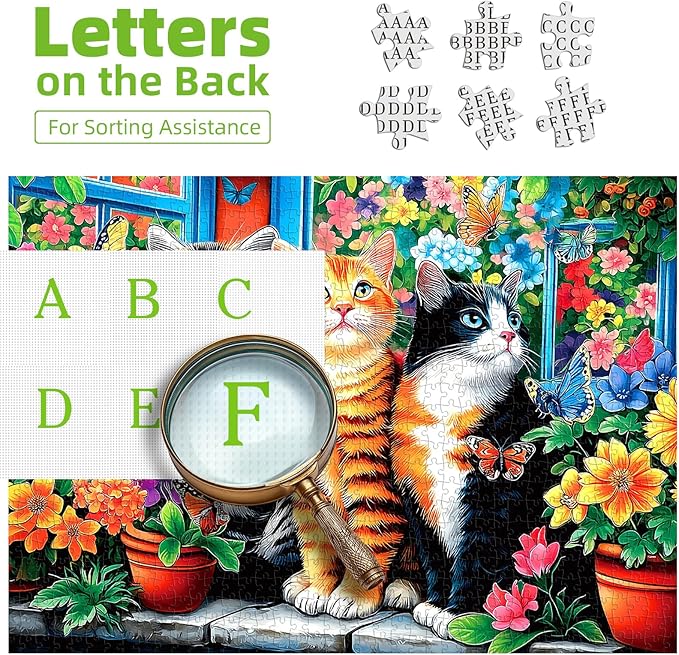 Blueforest Puzzles for Adults 500 Pieces - Cats in Garden with Vibrant Flowers & Butterflies 500 Piece Jigsaw Puzzles, 23x15 Inches Intermediate Challenge Puzzle