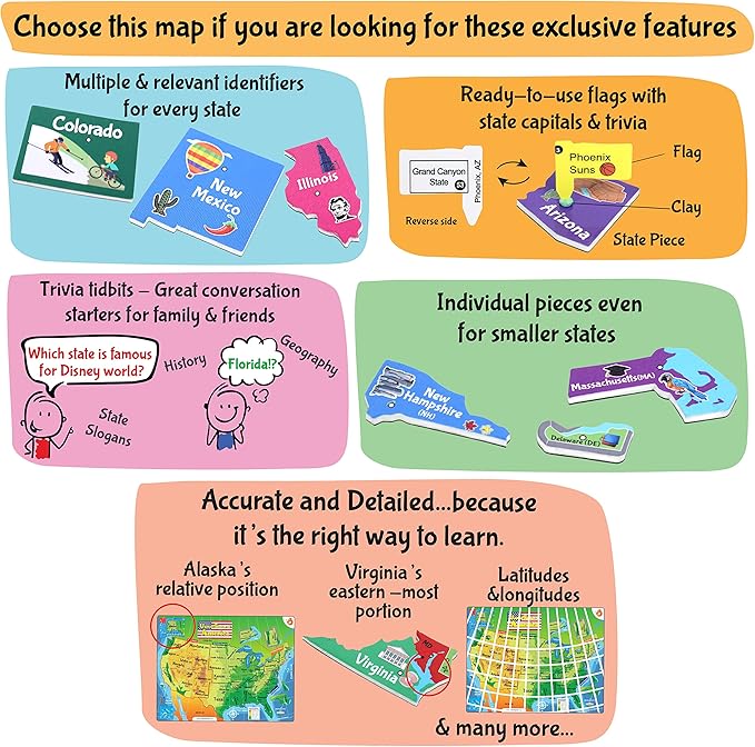 Butterfly EduFields United States Puzzle Toys for Boys 6 8 10, Magnetic Puzzle Book Gifts for 6 Year Old Boys, Puzzles for Kids Ages 6-8, Toys for Girls 6-8, Geography Games, Educational Kit for Kids