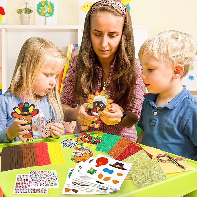 Fall Thanksgiving Crafts for Kids Adults, 24 Set Turkey Crafts Kits DIY Thanksgiving Activity Fall Party Favors Classroom Prizes Friendsgiving Gifts Thanksgiving Crafts for Kids Age 4 8 12