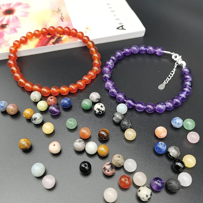 1200pcs Natural Stone Beads Crystals Round Genuine Real Stone Beading Loose DIY Gemstone for Bracelet Jewelry Making(6mm,24 Color S3)