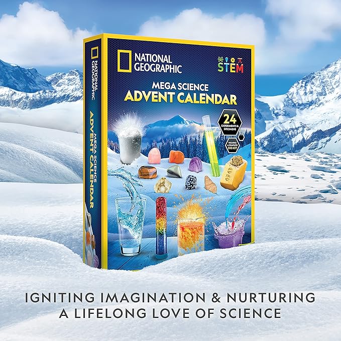 NATIONAL GEOGRAPHIC Science Kit & Rock Collection Advent Calendar 2025 – Jumbo Advent Calendar with 24 Days of Science Experiments, Gemstones & More for Kids, STEM Projects for Kids Ages 8-12