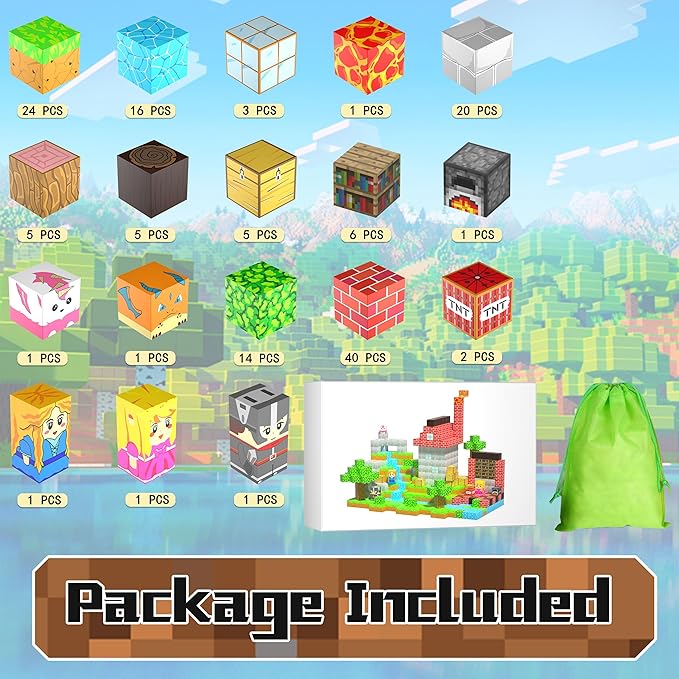 Magnetic Building Blocks for Kids, 150PCS Magnetic Blocks Cubes Toys Build My World Grassland Set, Sensory Stacking Toy Christmas Birthday Gifts for Boys Girls Age 3 4 5 6 7 8 9 10, 0.8" Large Size